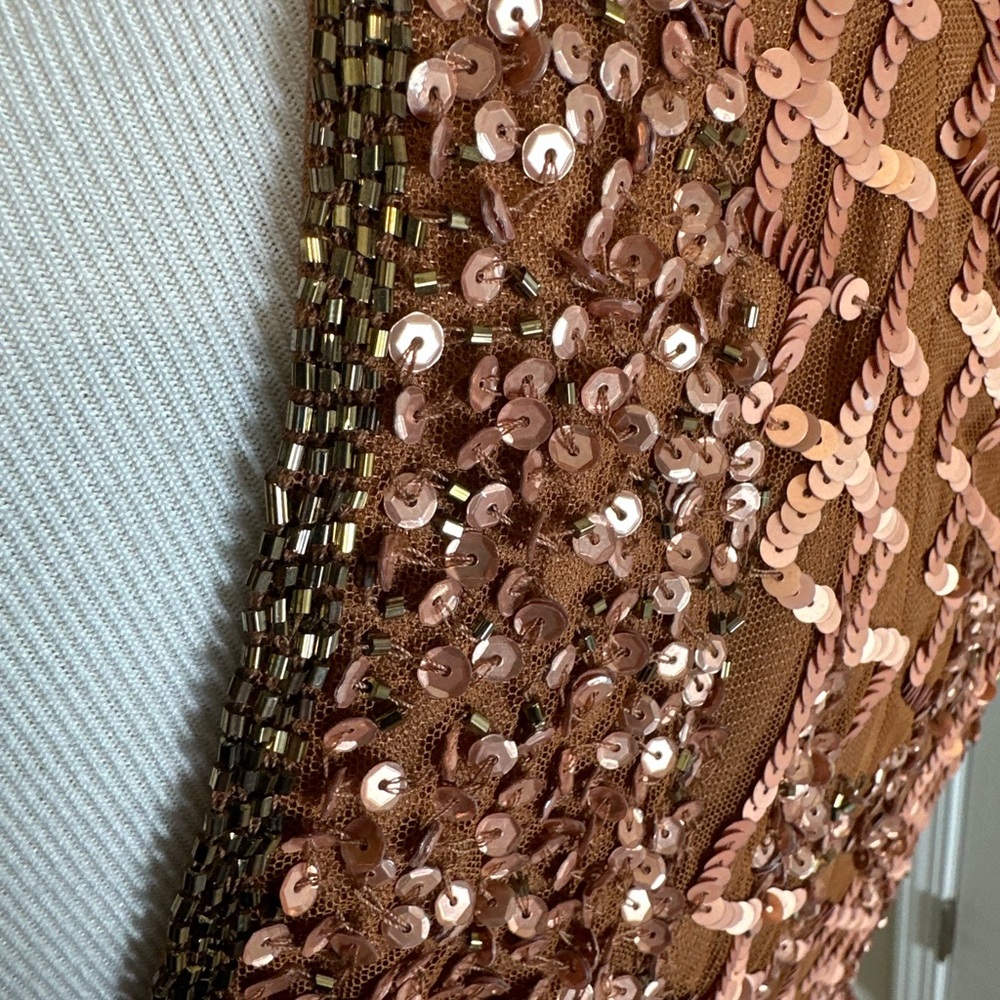 Mac Duggal Copper Brown Sequin Patterned Midi Dre… - image 7